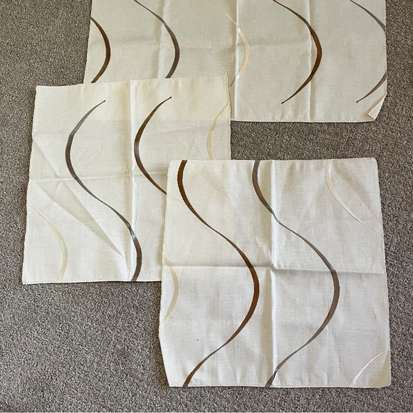 Retro Vintage Swirl Tablecloth / Two Napkins Cream Linen? 26" Square Lot 2x - Picture 6 of 6